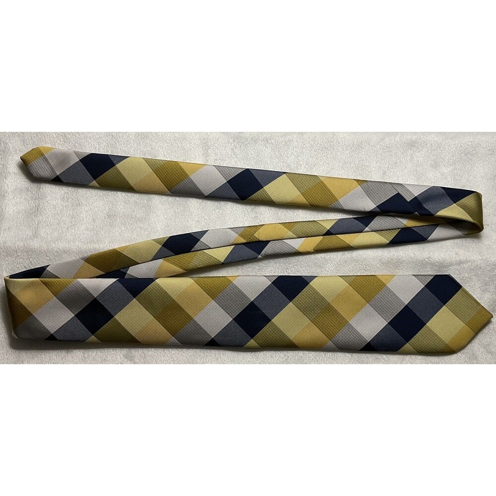 IZOD Polyester Tie Men's Blue And Yellow Plaid Necktie